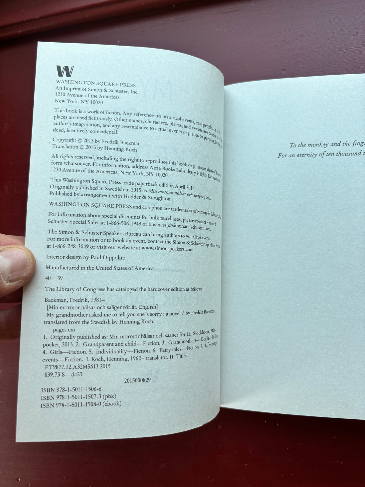 My Grandmother Asked me to tell you she's sorry by Fredrik Backman (2015, Trade Paperback)