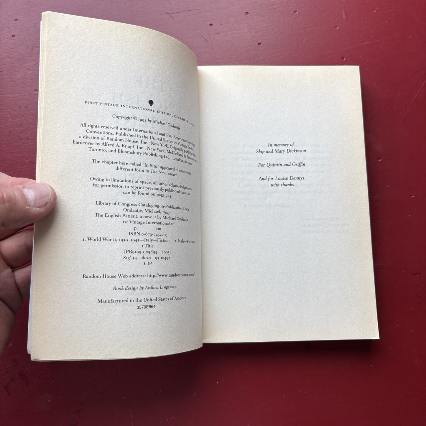 English Patient by Michael Ondaatje (1992, Hardcover)