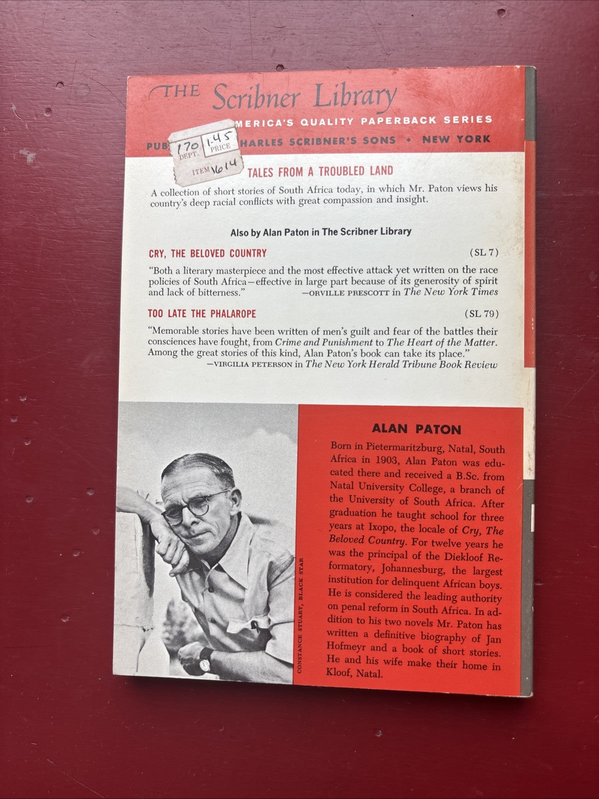 TALES FROM A TROUBLED LAND by Alan Paton 1961 softcover