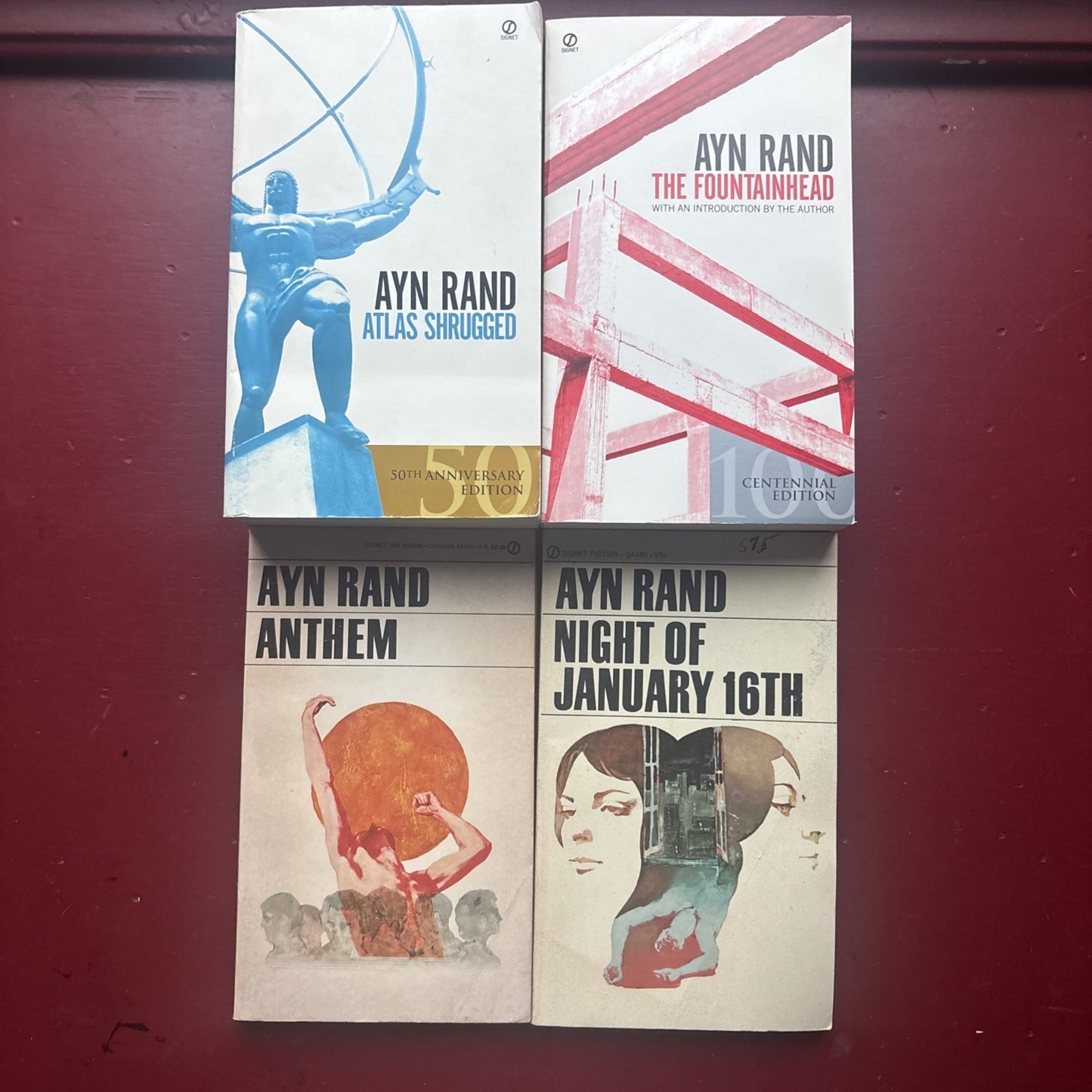 4 by Ayn Rand : Anthem Fountainhead Atlas Shrugged Night of Jan 16th (Mass Market)