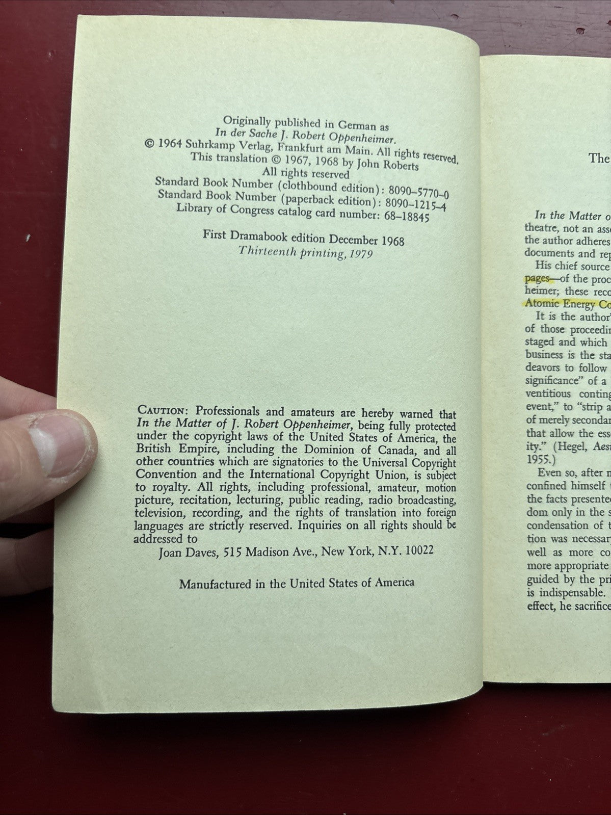 In the Matter of J. Robert Oppenheimer by Heinar Kipphardt (1968, Trade Paperback) (Annotated/Discounted)
