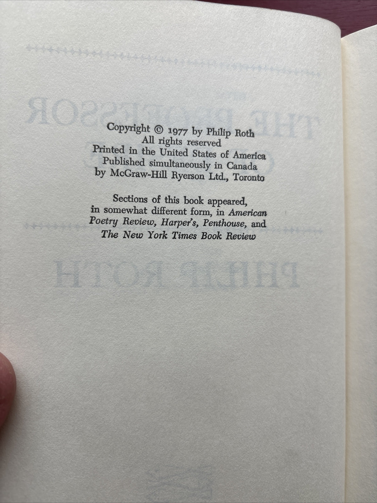 The Professor of Desire by Philip Roth (1977, Hardcover)