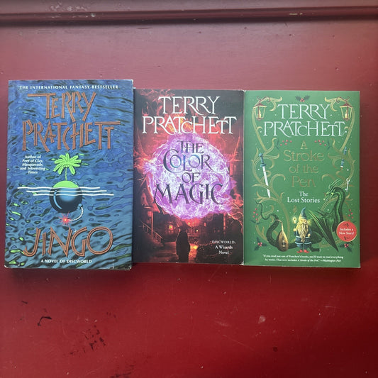 3 By Terry Pratchett: Jingo Color Of Magic & Stroke Of The Pen VG+