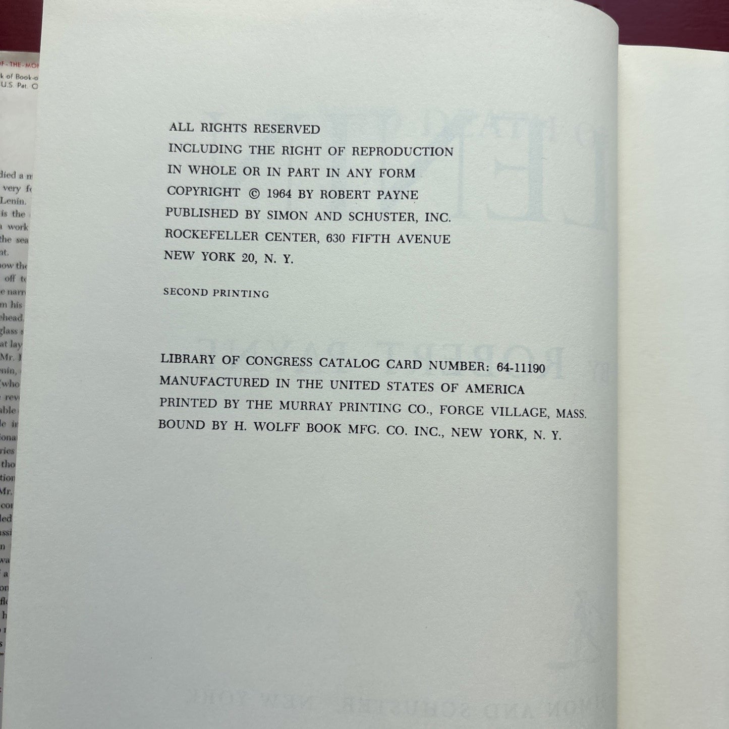 The Life and Death of Lenin. By Robert Payne - 1964 hcdj