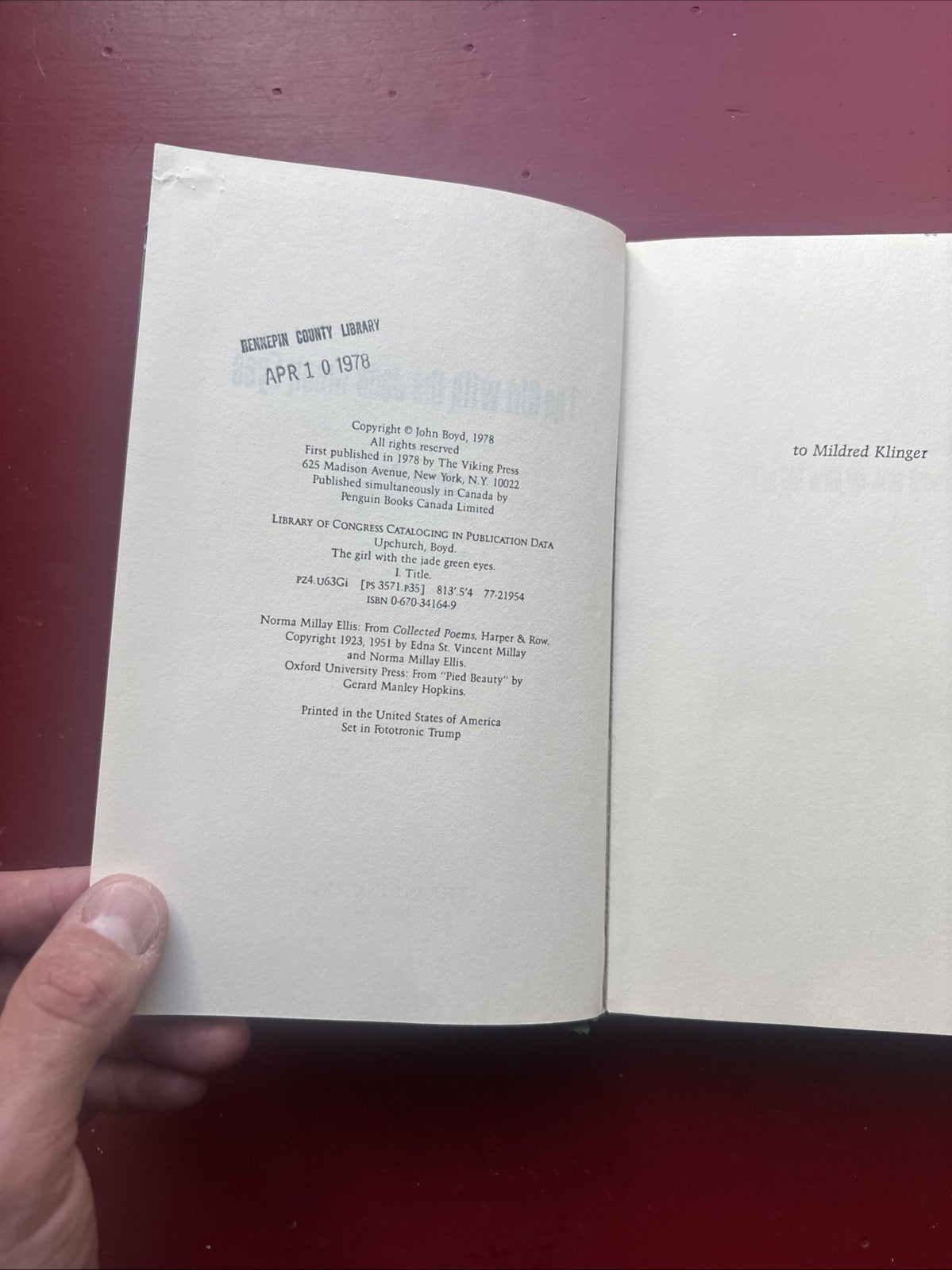 The Girl with the Jade Green Eyes By John Boyd (1978, Hardcover) (ex Libris)