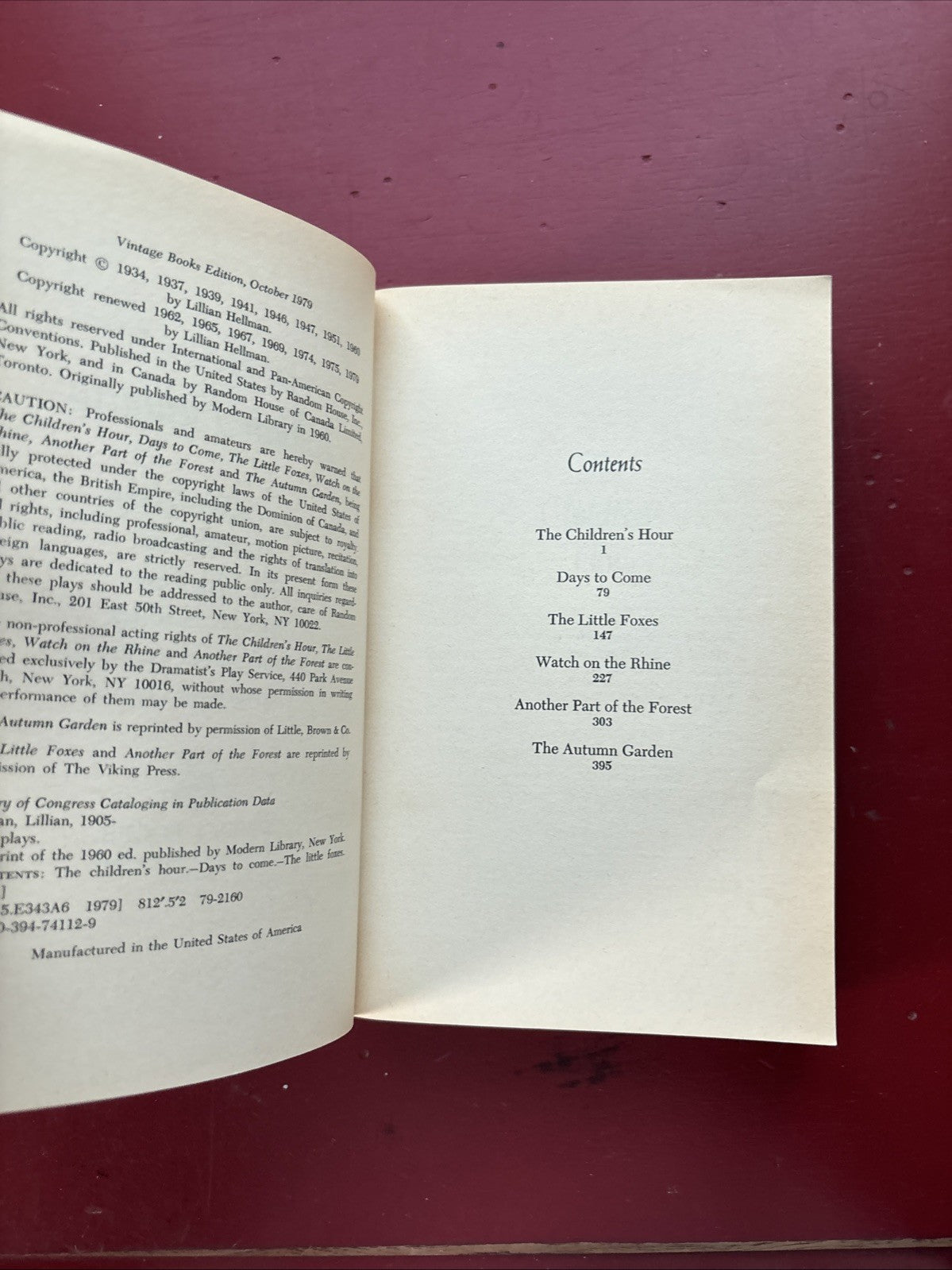 Six Plays by Lillian Hellman by Lillian Hellman (1979, Trade Paperback)