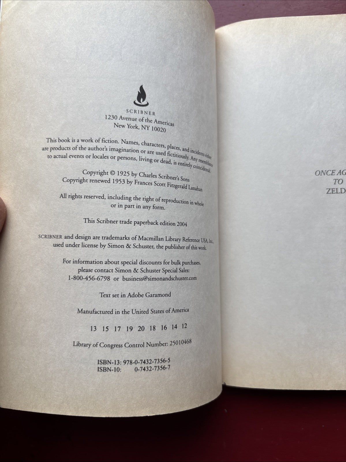 The Great Gatsby by F. Scott Fitzgerald - 2004 Scribner paperback