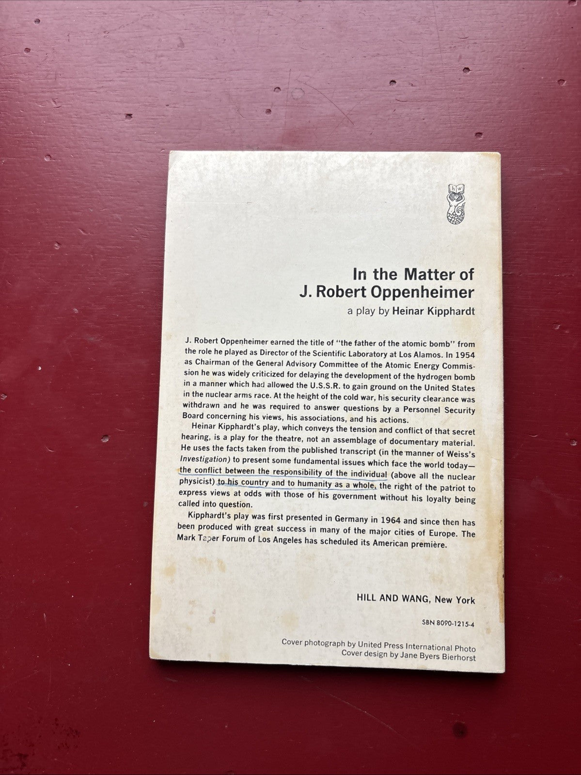 In the Matter of J. Robert Oppenheimer by Heinar Kipphardt (1968, Trade Paperback) (Annotated/Discounted)