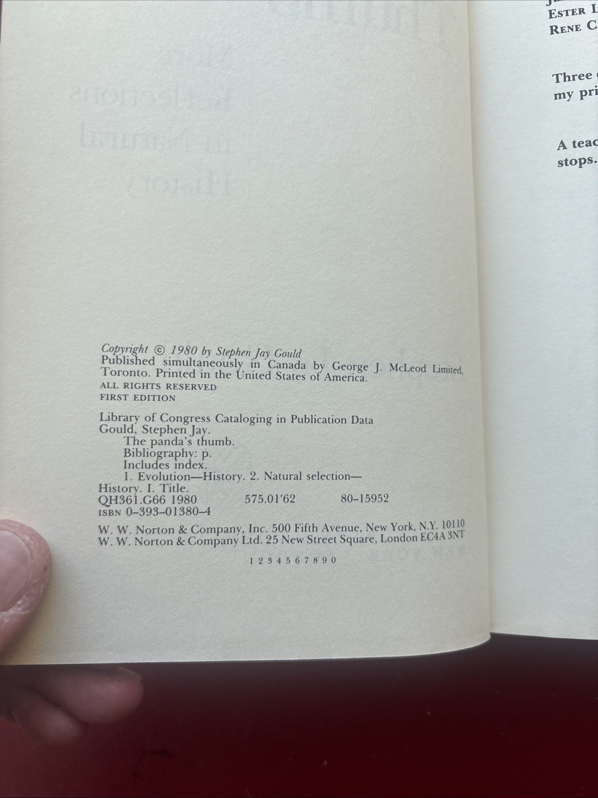 The Panda’s Thumb by Stephen Jay Gould (1980, Hardcover) (1st Ed.)