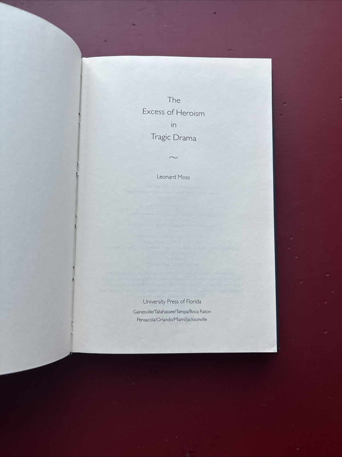 The Excess of Heroism in Tragic Drama, Moss, Leonard, Very Good Book