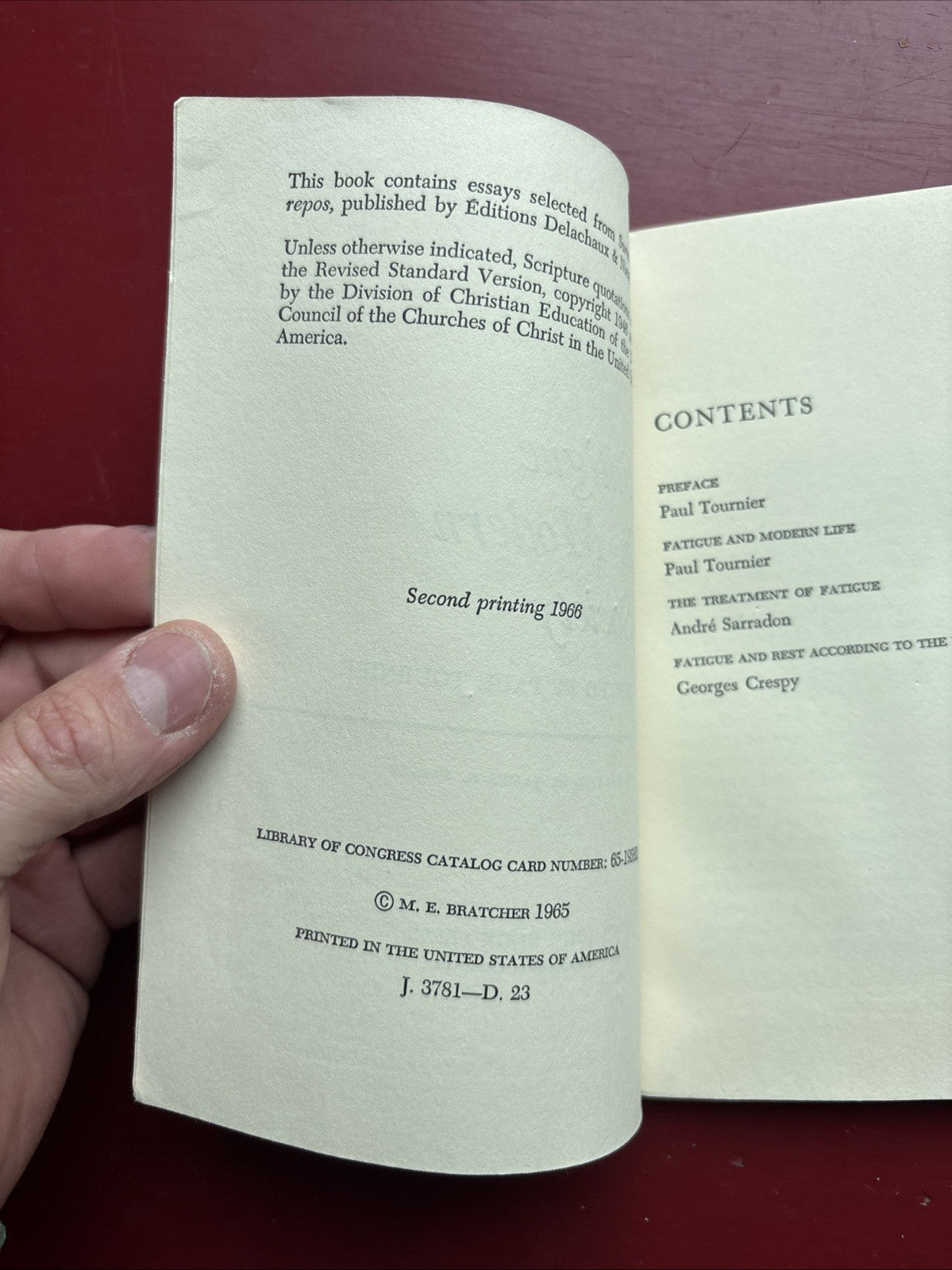 Fatigue in Modern Society: Psychological Medical Biblical by Tournier 1965 PB g