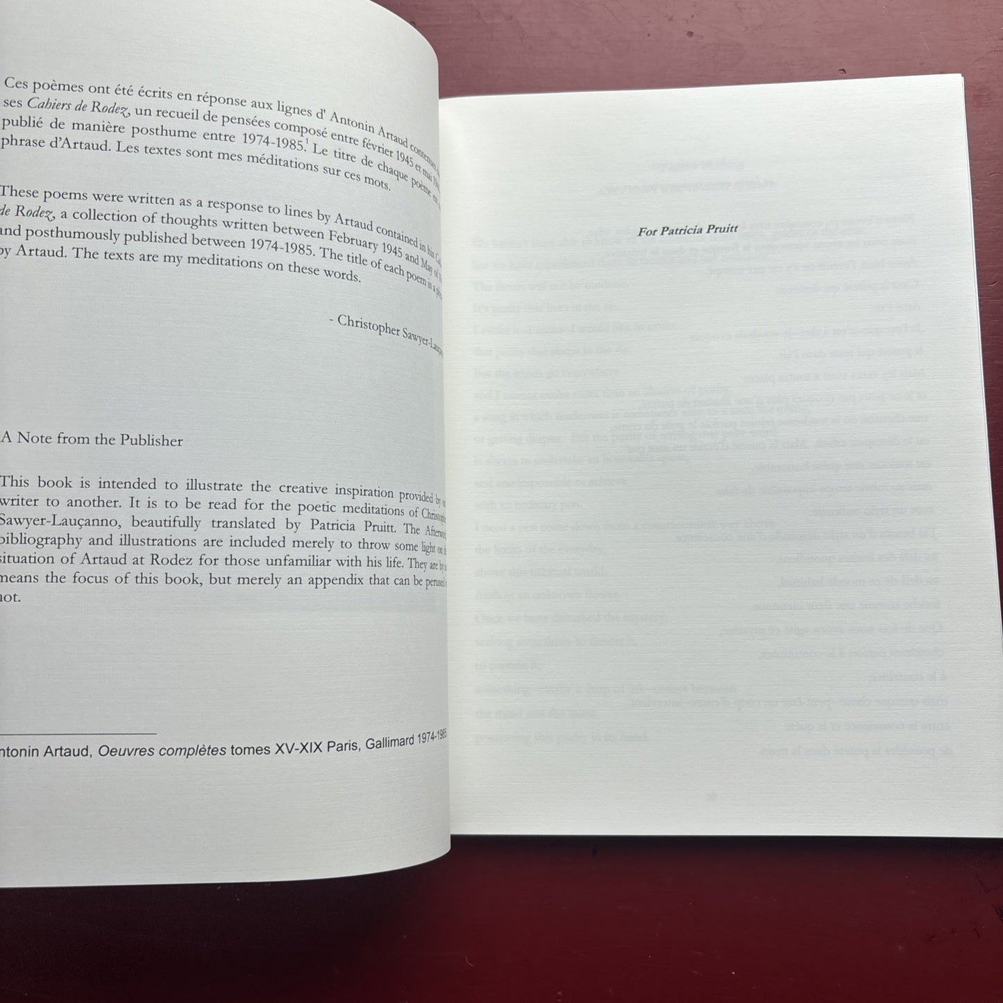 Dix Meditations Quelques Mots D’Antonin Artaud Sawyer-Laucanno ALYSCAMPS PRESS
