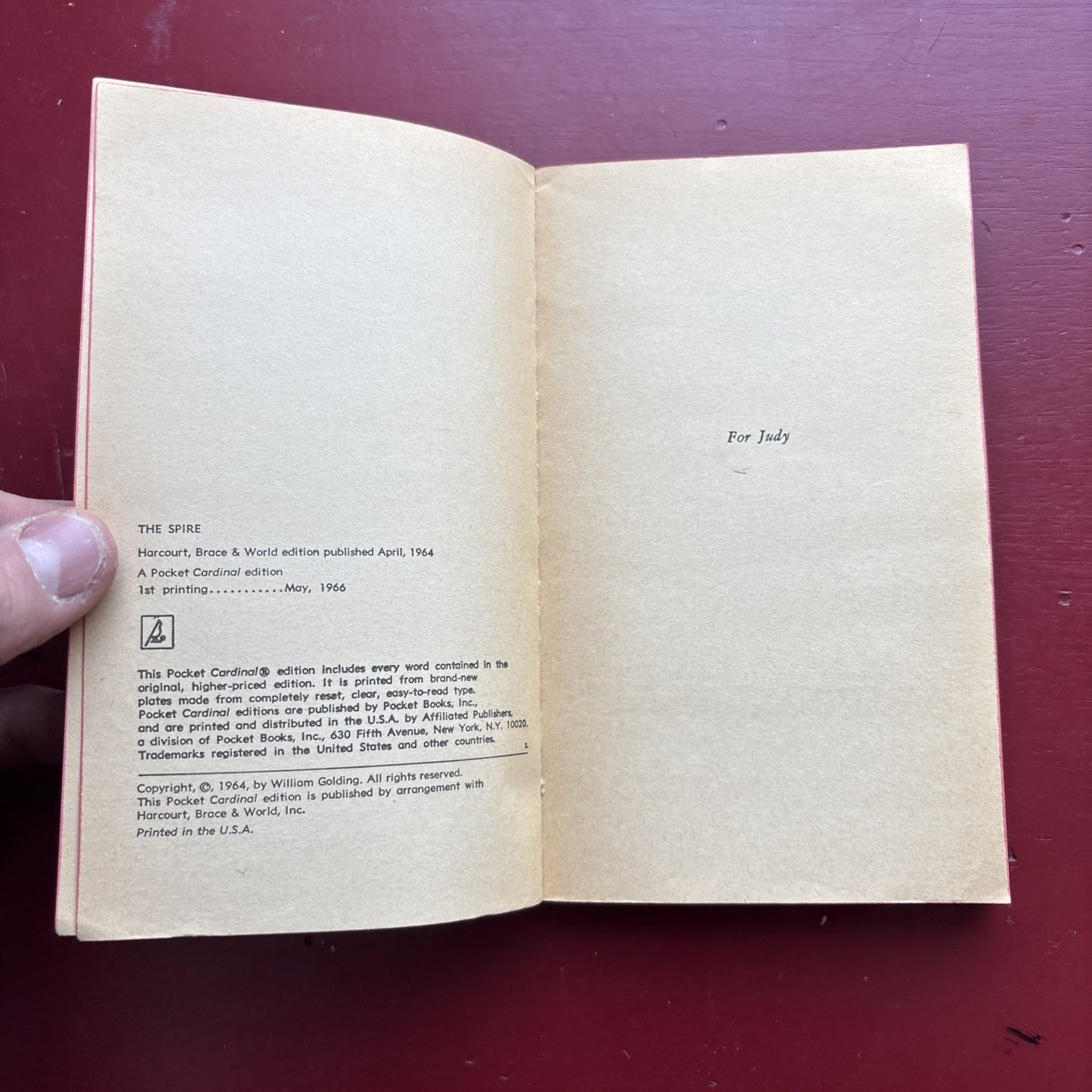 The Spire by William Golding. A Pocket Cardinal Edition. 1966.