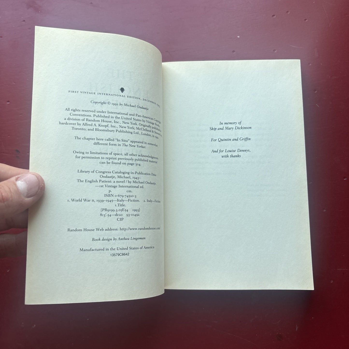 Vintage International Ser.: The English Patient by Michael Ondaatje (1993, Trade